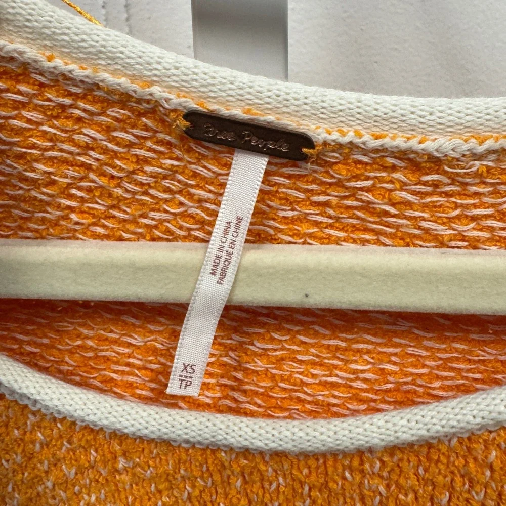Free People Bardot Cropped Orange Textured Knit Boat Neck Long Sleeve Sweater XS